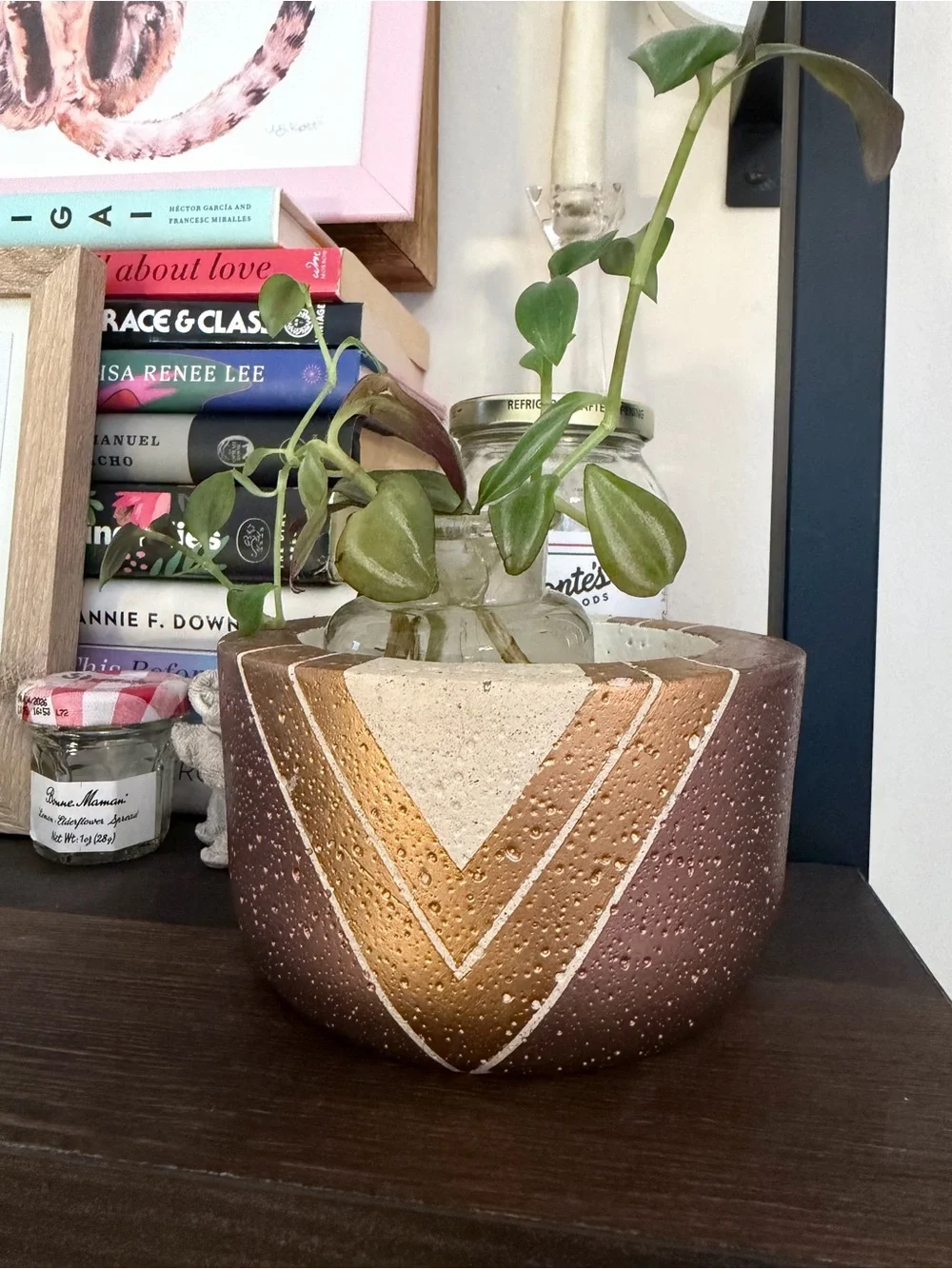 Modern Bronze Geometric Boutique Ceramic Planter w/ Drainage